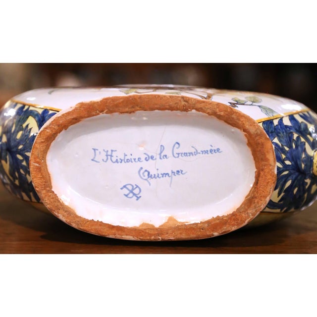 19th Century French Porquier-Beau Quimper Faience Moon-Shaped Vase For Sale - Image 11 of 11