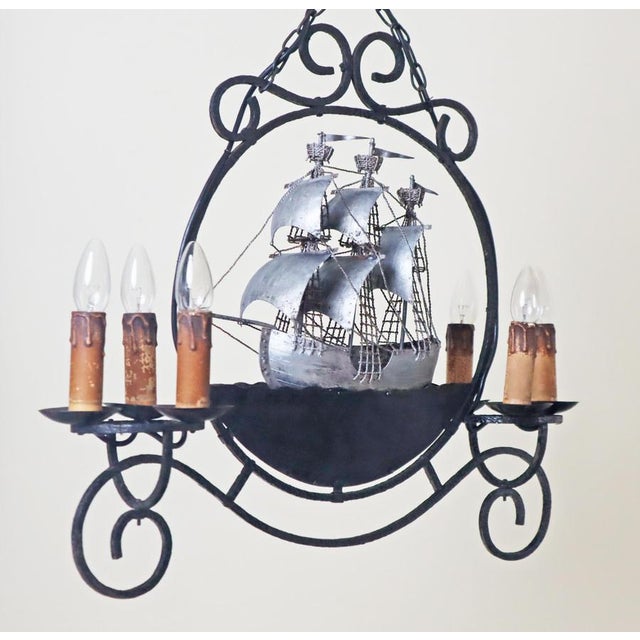 Wrought Iron Sailing Ship Frigate Hanging Lamp For Sale - Image 4 of 18