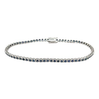 Natural 1.5 Carat Blue Sapphire in 14k White Gold Ball Style Tennis Bracelet For Sale