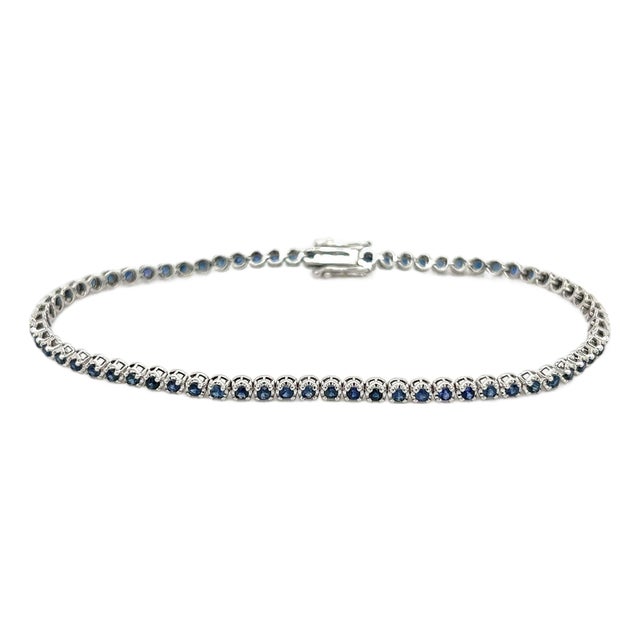 Natural 1.5 Carat Blue Sapphire in 14k White Gold Ball Style Tennis Bracelet For Sale