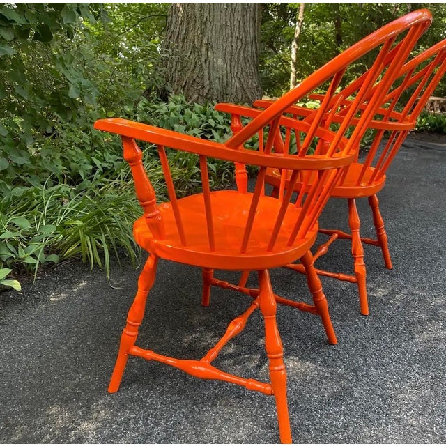 1980s Pair of Metal Windsor Bowback Arm Chairs For Sale - Image 10 of 11