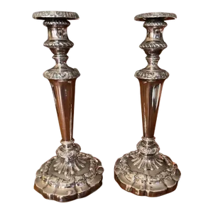 Antique Tall Ornate Silver Plate Candlesticks