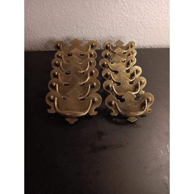 Art Nouveau 1980s Art Nouveau Style Brass Drawer Pulls - Set of 12 For Sale - Image 3 of 5