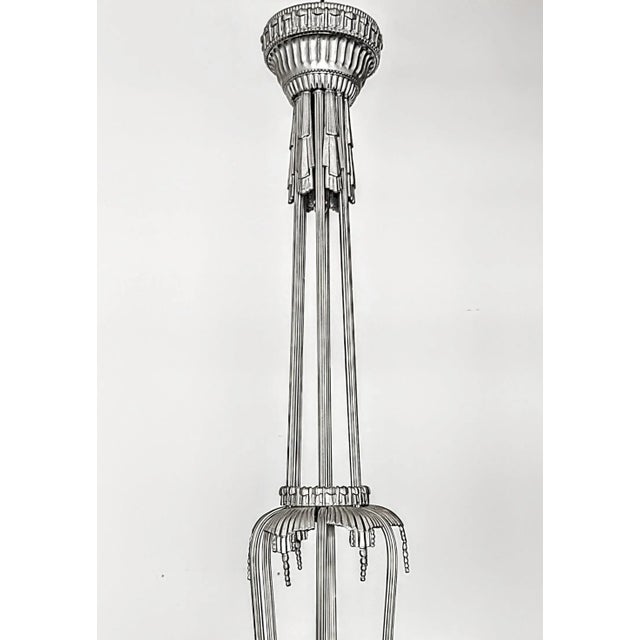 Metal French Art Deco Chandelier by “Georges Leleu” For Sale - Image 7 of 9