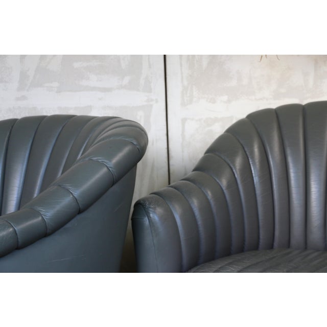 Animal Skin Vintage Pair of Gray Leather Channel-Tufted Club Chairs by Martin/Brattrud, 1987 For Sale - Image 7 of 14