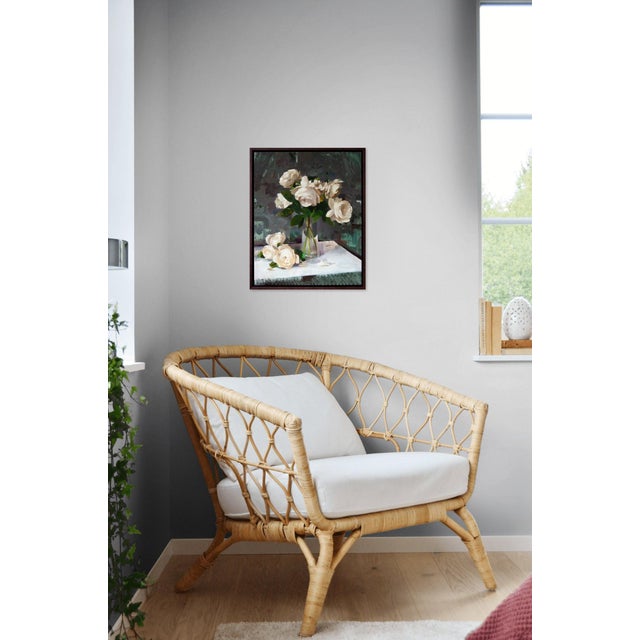 Contemporary Contemporary Roses on Grey by Jon Doran | Oil on Panel White Roses in Glass Still Life For Sale - Image 3 of 10