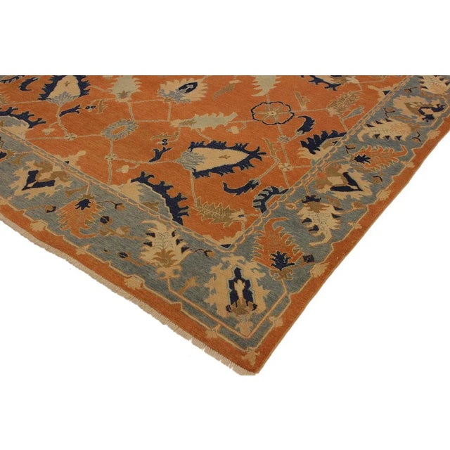 Shabby Chic 1990s Shabby Chic Sun-Faded Orange/Lt. Blue Wool Rug -8'8 X 12'2 For Sale - Image 3 of 8