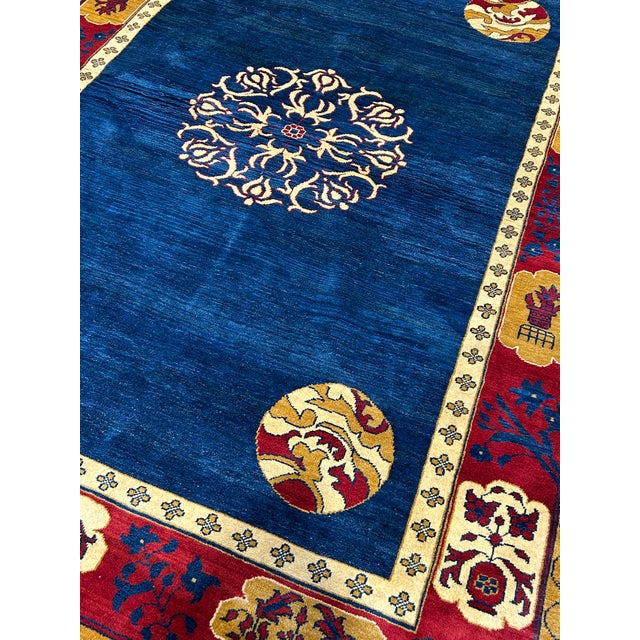 Textile 1990s Asian Inspired Design, Deep Indigo, Yellow, Asian Deco, For Sale - Image 7 of 12