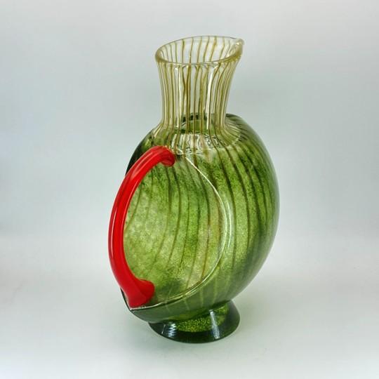 Kosta Boda "Corfu" by Kjell Engman Art Glass Jug (Green With Orange Handle) Signed #7080512 For Sale - Image 13 of 18