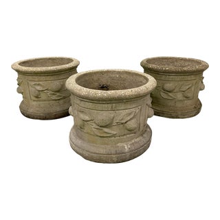 Vintage Set of Three Cast Stone Planters With Lemons For Sale