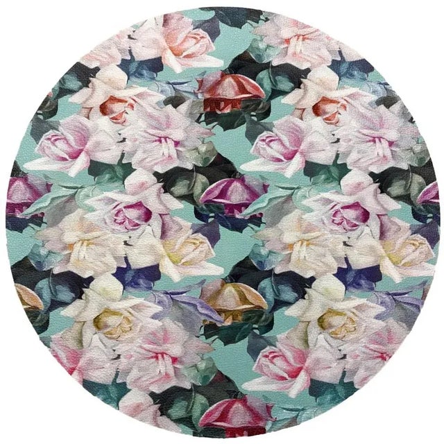 These pebbled vinyl leather placemats have patterns on the front and off-white on the back. This set can be used indoors...