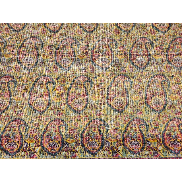 Vintage Persian Tabriz Rug, Hand-Knotted Wool, Allover Paisley Pattern, Chartreuse & Red, 5x6 For Sale - Image 12 of 15