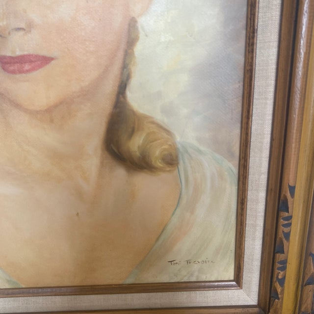 Paint Vintage Hollywood Regency Art Decco Portrait of a Woman Acrylic Painting by Toni Trevoire For Sale - Image 7 of 10