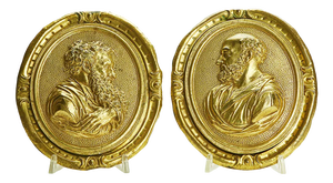 Gilded Bronze Plaques with Profiles of Saints, Set of 2