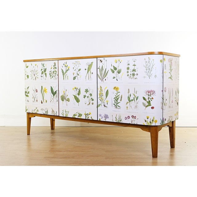 Swedish Modern Sideboard with Illustrations Nordens Flora by C.A.M Lindman, 1930s For Sale - Image 3 of 10