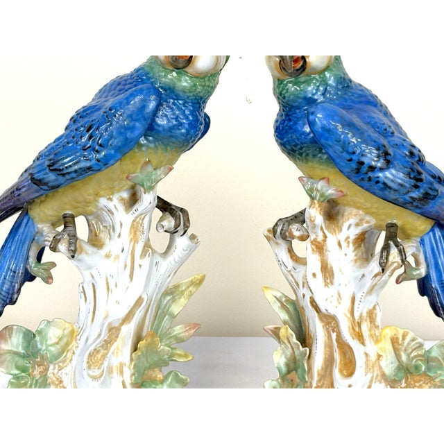 1940's Germany Hand Painted Large Porcelain Parrots- A Mirrored Pair For Sale - Image 9 of 18