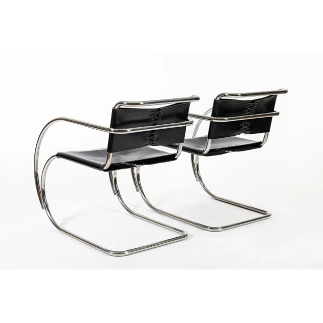 Black Mr 20 Bauhaus Black Leather Arm Chairs by Mies Van Der Rohe for Knoll, 1979 For Sale - Image 8 of 13