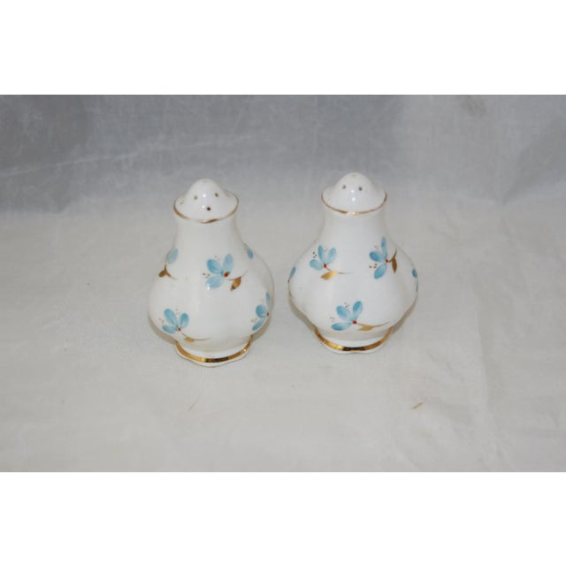 1950s Mid Century Royal Albert Bone China Blue Floral Gold Accents Salt & Pepper Shakers- a Pair For Sale - Image 5 of 7