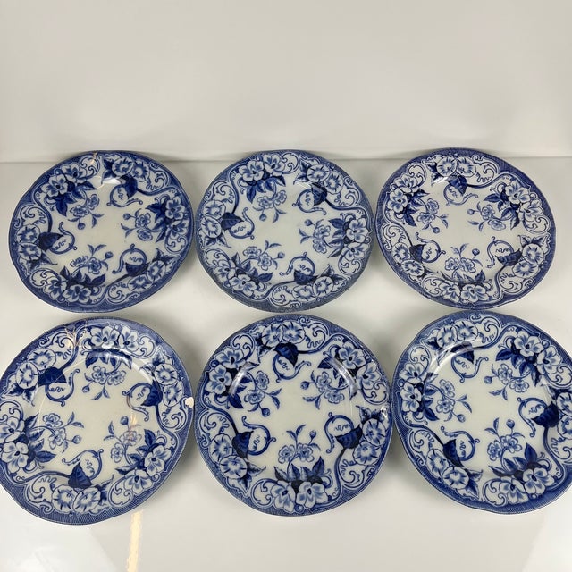 Antique Flora Ironstone Dinner Plates from Creil and Montereau, 1800s, Set of 6 For Sale - Image 4 of 13
