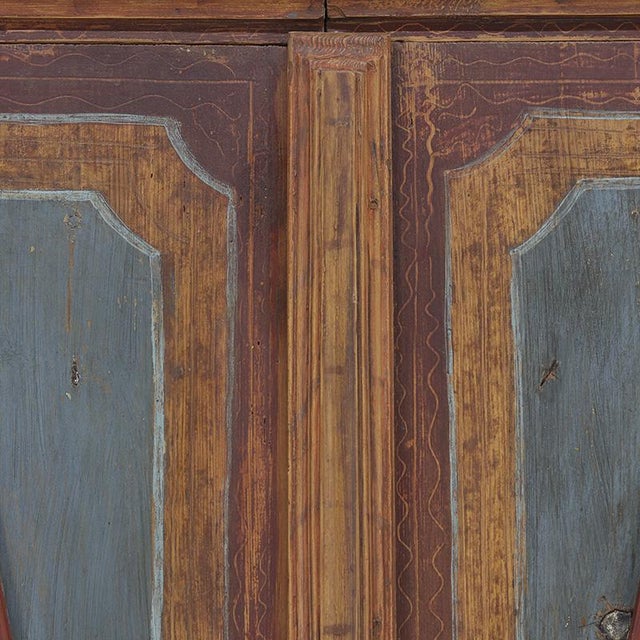 Wood Rustic Farmhouse Folk Art Painted Bridal Cabinet, 1827 For Sale - Image 7 of 17