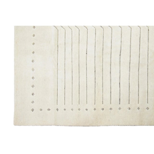 Contemporary Modern Minimalist Moroccan Style Wool Rug Handmade in Ivory For Sale - Image 3 of 7