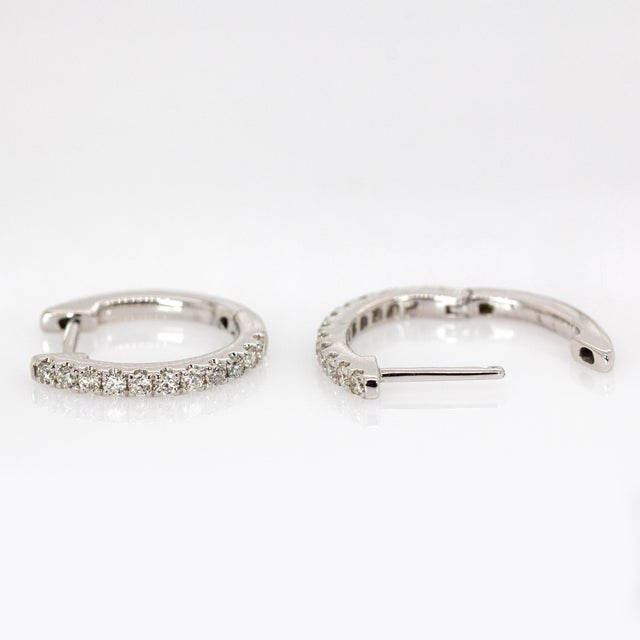 Contemporary 14k Solid Gold Natural Earth Mined Diamond Hoops | Latch Back Closure For Sale - Image 3 of 7