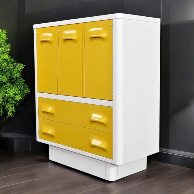 Space Age Broyhill Chapter One Yellow and White Gentlemen's Chest Dresser For Sale - Image 9 of 14