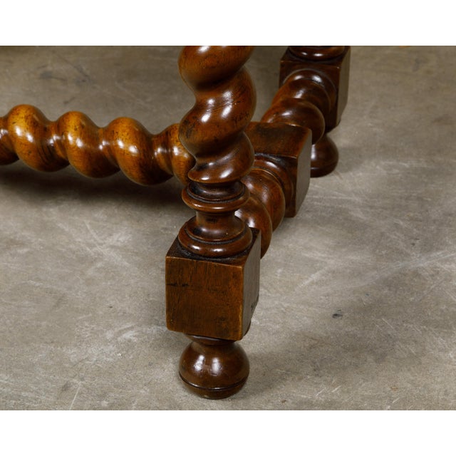French 19th Century Barley Twist Stool with Finial and Custom Linen Upholstery For Sale - Image 12 of 12