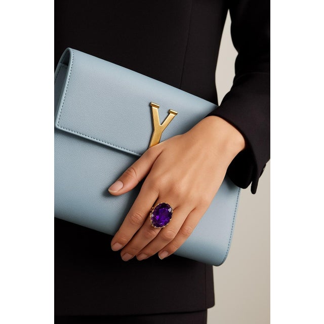 Bochic "Capri" Vintage Amethyst & Diamond Ring Set In 18K Gold & Silver For Sale - Image 14 of 18