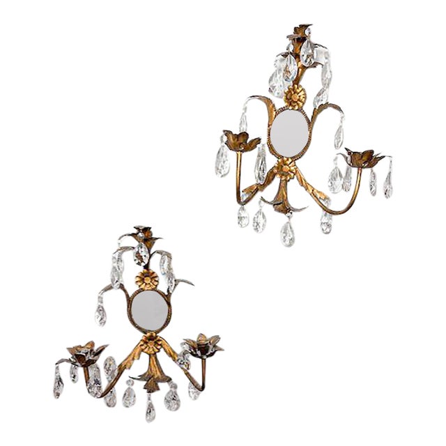 Pair of Vintage Italian Gilt Two Candle Sconces For Sale