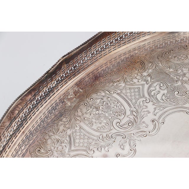 1940s Barker Ellis Large Silver Plate Footed Serving Tray, English For Sale - Image 11 of 18