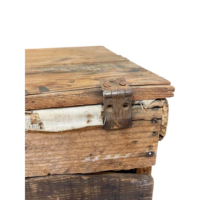 Antique Handmade Folk Art Wood Box Crate Table With Wheels For Sale - Image 13 of 17