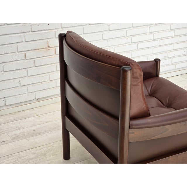 Vintage Scandinavian Armchair in Furniture Leather and Beech, 1970s For Sale - Image 12 of 18