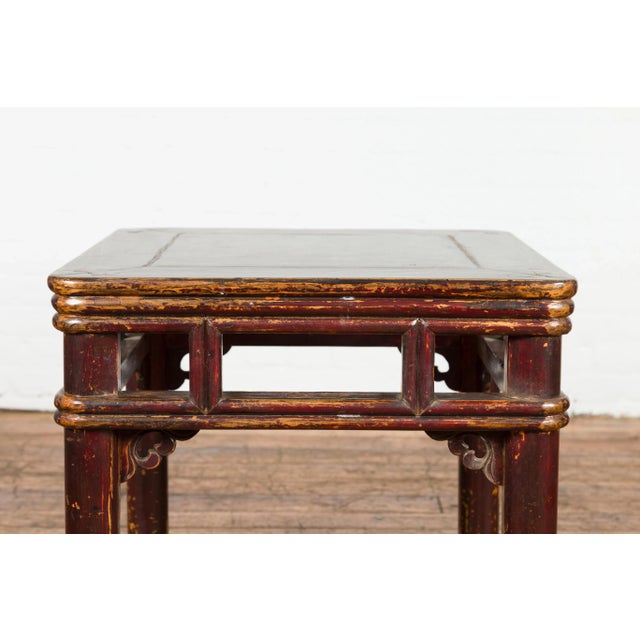 Wood Antique Two-Tone Brown Square End Table For Sale - Image 7 of 12