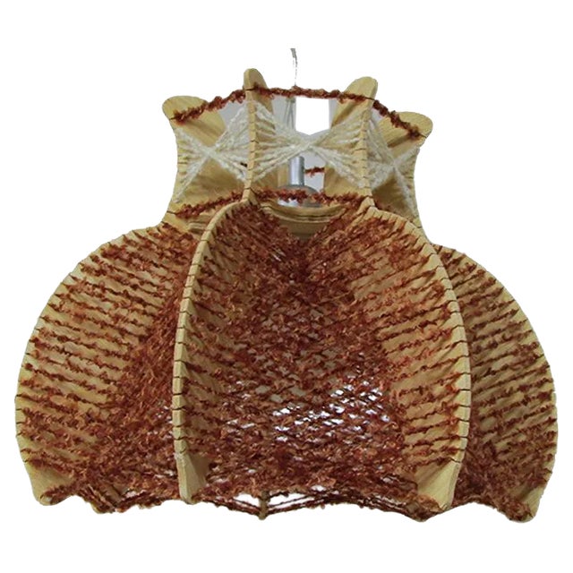 Scandinavian Wood & Wire Ceiling Lamp, 1960s For Sale