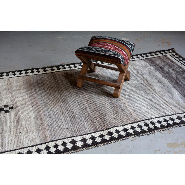 1940s Antique Tribal Geometric Brown Cream With Abrash Rug Runner - 3’4” X 6’8” For Sale - Image 4 of 10