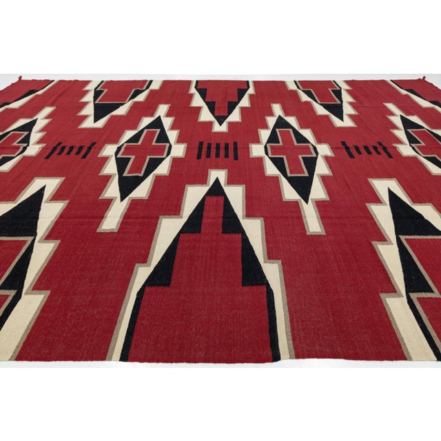Modern Navajo Style Southwest Wool Rug - Crimson Red & Geometric Diamond Motif For Sale - Image 12 of 12