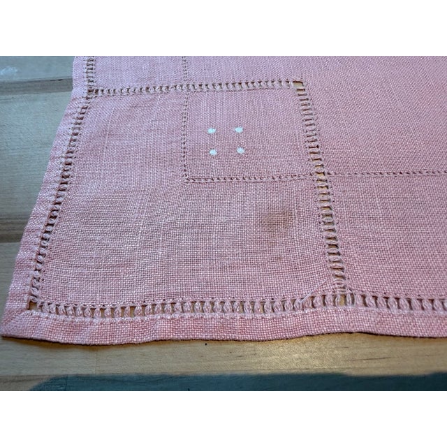 Mid 20th Century Pink Linen Hemstitched Placemats/Napkins - Set of 16 For Sale - Image 9 of 12