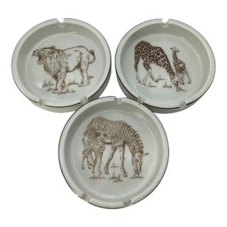 Wild Habitat Vintage Ashtrays Set of 3 Exclusive Design by the Shafford Co Lion, Zebra, Giraffe Stackable For Sale