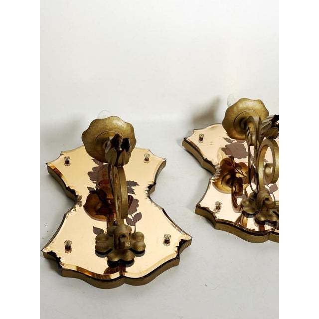 Art Deco Wall Sconces in Patinated Gold Metal and Glass, France, 1950, Set of 2 For Sale - Image 9 of 14
