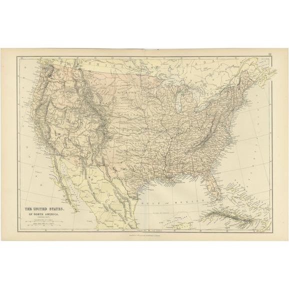 Antique Map of the United States of North America, 1882 | Chairish