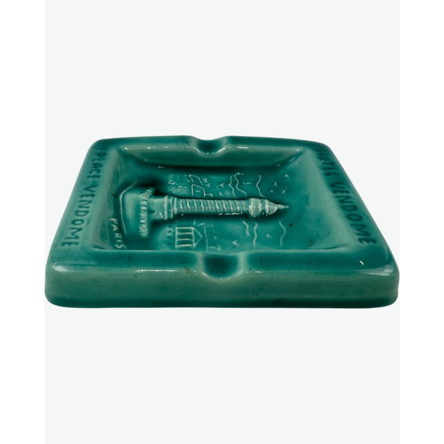 French Vintage Hotel Vendome Paris Green Ceramic Ashtray Catchall Dish France For Sale - Image 3 of 10