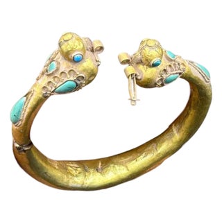 Bochic "Vintage" Solid 18K Yellow Gold Bangle With Old Turquoise, Original For Sale