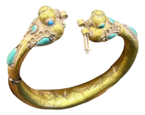 Bochic "Vintage" Solid 18K Yellow Gold Bangle With Old Turquoise, Original