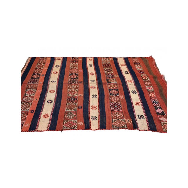 Mid-Century Modern Embroidered Vintage Kilim Rug - 4`9″ X 6`1″ For Sale - Image 3 of 6