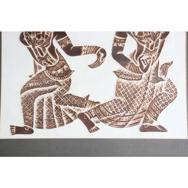 Vintage Thai Temple Charcoal Rubbing on Rice Paper For Sale - Image 12 of 13