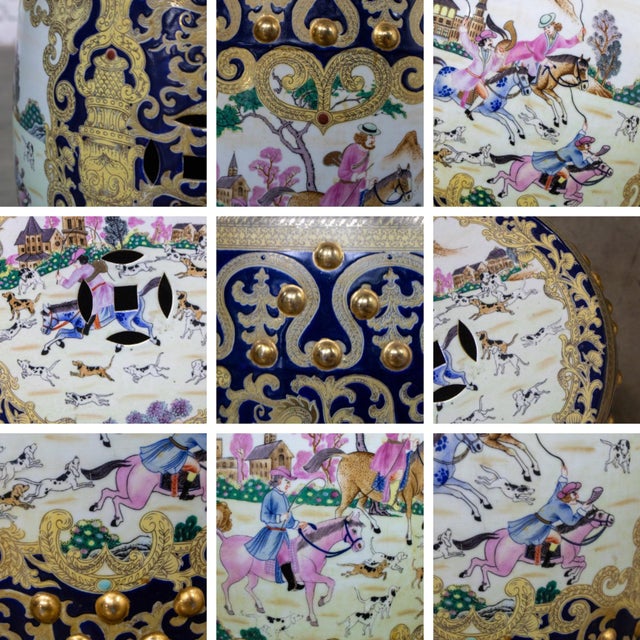 20th Century Chinoiserie Asian Garden Stool or Plant Stand Ornate Hand Painted Glazed Ceramic For Sale - Image 16 of 18
