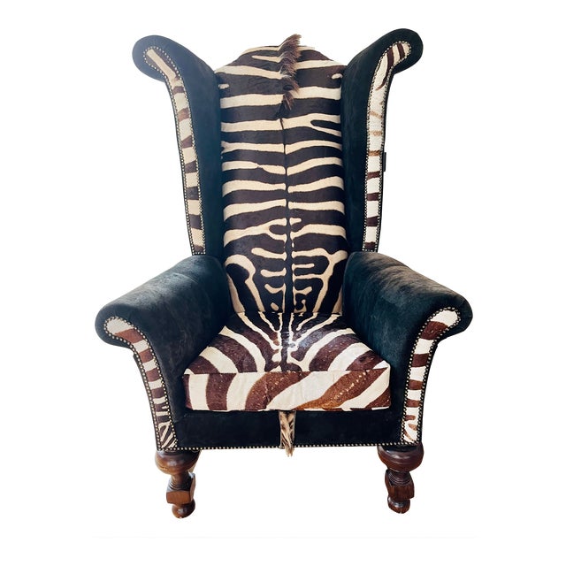 Beretta High Back Zebra Skin Winged Chair Chairish