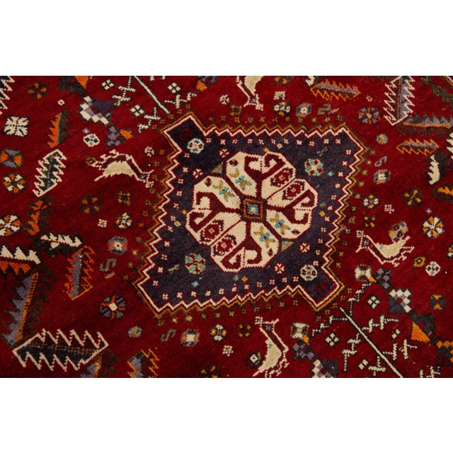 1960s Handmade Persian Shiraz Wool Rug in Red For Sale In New York - Image 6 of 7