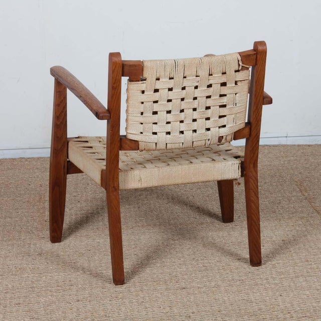 Wood Armchair in Oak and Rope, 1900s For Sale - Image 7 of 8
